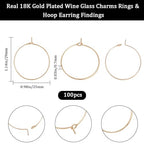 Beebeecraft 1 Box 100Pcs 25mm Wine Glass Charm Rings 18K Gold Plated 316 Stainless Steel Open Round Beading Earring Hoops Findings Supplies for Jewelry Making DIY Craft Kit - color: Gold, size: 25mm