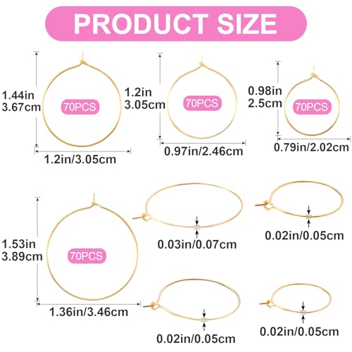 Pndeyo 280pcs Hypoallergenic Earring Beading Hoops, 20mm 25mm 30mm 35mm Round Hoop Earrings Findings, Open Earring Wire Ring Accessories for Jewelry Making- Silver & Gold - color: Gold-280pcs