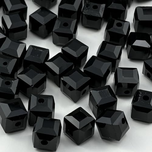 50pcs 10mm Crystal Glass Cube Beads Square Glass Beads Crystal Spacer Beads for Bracelets Necklace Earring DIY Jewelry Making Craft(Black) - color: Black, size: 10mm
