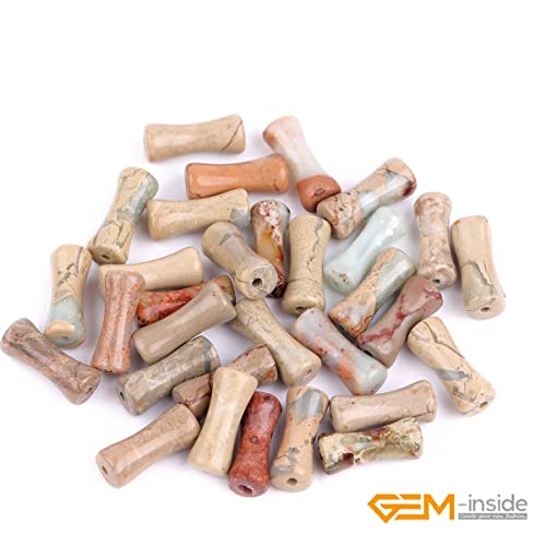 GEM-Inside 30Pcs 5x12mm Natural Blue Brown Shoushan Jasper Stone Plant Bamboo Knot Bone Charms Beads for Jewelry Making Power Energy Chakra Stone Beads - color: Blue Brown Shoushan Jasper