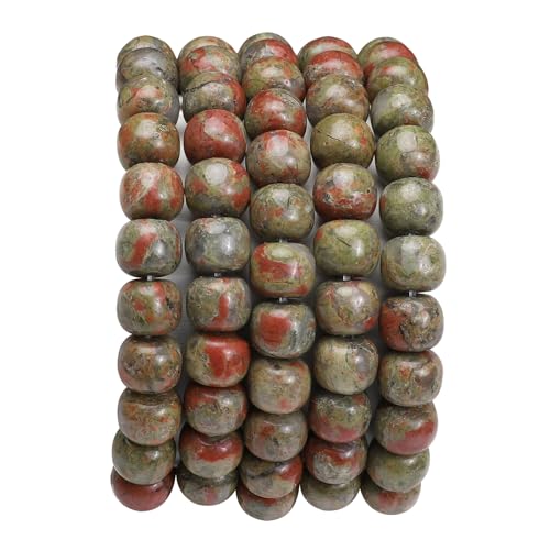 BEADIA Natural Unakite Flat Cut Round Drum Stone 8mmx7mm Loose Semi Gemstone Beads for Jewelry Making 38cm - color: Unakite