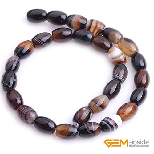 GEM-Inside 10x14mm Natural Black Botswana Onyx Agate Stone Semi Precious Rice Olive Oval Chakras Beads for Jewelry Making DIY Handmade Craft Supplies 15" - size: Black-10x14mm