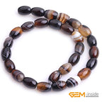 GEM-Inside 10x14mm Natural Black Botswana Onyx Agate Stone Semi Precious Rice Olive Oval Chakras Beads for Jewelry Making DIY Handmade Craft Supplies 15" - size: Black-10x14mm