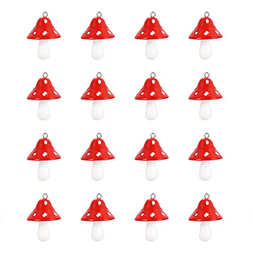 Craftdady Fruit Dangle Charms Pendants Cute Resin Food Pendants Apple Orange Pineapple Strawberry Pendants Lovely Vegetable Mushroom Charms for DIY Craft Earring Bracelet Necklace Jewelry Making - color: Red, Mushroom