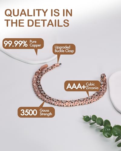Feraco Copper Necklace for Men Women, 99.99% Pure Copper Magnetic Chains with 3500 Gauss Ultra Strength Neodymium Magnets, Adjustable Jewelry Gift with Sizing Tool - style: Clover