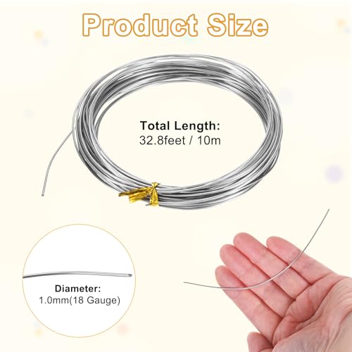 M METERXITY 18 Gauge Stainless Steel Craft Wire, 1.0mm 32.8 ft Bendable Floral Snare Wire for Jewelry Making/Sculpting/Armature Crafting/Floral Bonsai/DIY Crafts - size: 18 Gauge x 32.8 ft