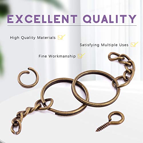 Swpeet 450Pcs 4/5" 20mm Bronze Key Chain Rings Kit, Including 150Pcs Keychain Rings with Chain and 150Pcs Jump Ring with 150Pcs Screw Eye Pins Bulk for Jewelry Findings Making (20mm, Bronze) - color: Bronze, size: 20mm