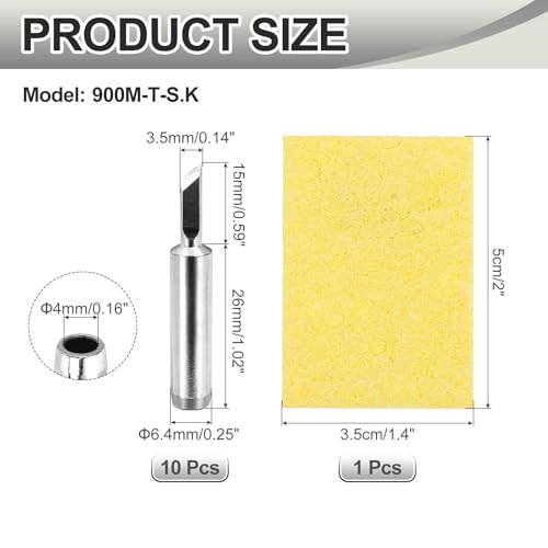 MECCANIXITY Pack of 10 900M Solder Tips Internally Heated Soldering Tips with Cleaning Sponge Pad Replacement Welding Accessories Kit for Electrical Solder Station Tip (900M-T-SK) - style: 900M-T-SK