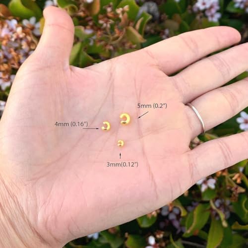 100pcs Crimp Bead Knot Covers 5mm (0.2 Inch) End Caps 18K Yellow Gold Plated Copper Brass for DIY Craft Jewelry Making CF8-5 - color: Gold, size: 5mm (0.2 Inch) - 100pcs