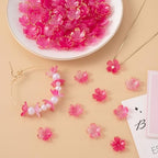 100pcs Cherry Blossom Beads, 5-Petal Pink Gradient Acrylic Flower Beads, Mini Spacer Hair Accessories Halloween Christmas for Bracelets Earring Jewelry Making - color: Pink Gradient