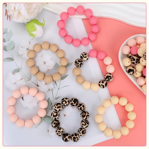 100 Pcs 15mm Silicone Beads for Keychain Making, Pink Gream Silicone Beads Bulk Round for Bracelets Pens Crafts Jewelry Making (Pink Gream) - color: Pink Gream