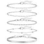 adoyi Gold Bracelets for Women, 14K Gold Plated Stackable Bracelet Stack Set Adjustable Charm Paperclip Chain Cuban Link Layered Waterproof Jewelry Sets Gifts for Womens - color: Silver 6.5 IN General Wrist