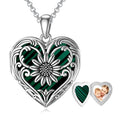 SOULMEET Personalized Silver Locket Necklace That Holds Pictures Photo Keep Someone Near to You, Memorial Custom Lockets Necklaces Letters Engraving for His Her - color: N3-Malachite sunflower-Black, style: Locket+Custom Photo