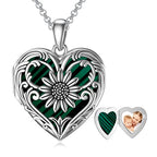 SOULMEET Personalized Silver Locket Necklace That Holds Pictures Photo Keep Someone Near to You, Memorial Custom Lockets Necklaces Letters Engraving for His Her - color: N3-Malachite sunflower-Black, style: Locket+Custom Photo