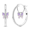 LAZA 925 Sterling Silver Hoop Earrings for Women, Sterling Silver Butterfly Hoops Colorful Flowers Hoop Huggie Earrings Hypoallergenic Jewelry Gifts for Women - color: Purple Butterfly Earring