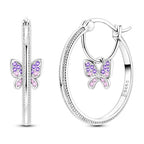 LAZA 925 Sterling Silver Hoop Earrings for Women, Sterling Silver Butterfly Hoops Colorful Flowers Hoop Huggie Earrings Hypoallergenic Jewelry Gifts for Women - color: Purple Butterfly Earring