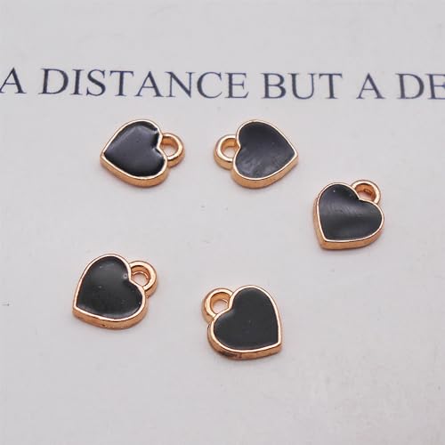 200 pcs Tiny Heart Enamel Charm Gold Plated Alloy Love Pendant Bracelet Earring Keychain Jewelry Crafts 6x8mm - color: Black