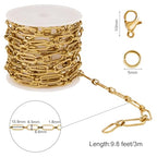SMYHTGLIF 9.8 Feet Gold Plated Paperclip Chain for Jewelry Making Stainless Steel Chain Bulk Roll Craft Jewelry Making Supplies - color: Paperclip Gold