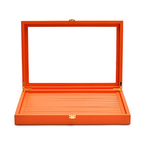 Oirlv Premium Leather Jewelry Display Tray with Acrylic Lid Ring Earrings Organizer Box Clear Lid Drawer Insert for Women - color: Orange, size: 10 Slot