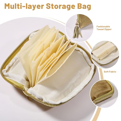 2 Pcs Travel Jewelry Bags Velvet Jewelry Storage Zipper Bags Rectangle Jewelry Organizer Bag with Tassel for Women Travelling, Grass Green - color: Grass Green