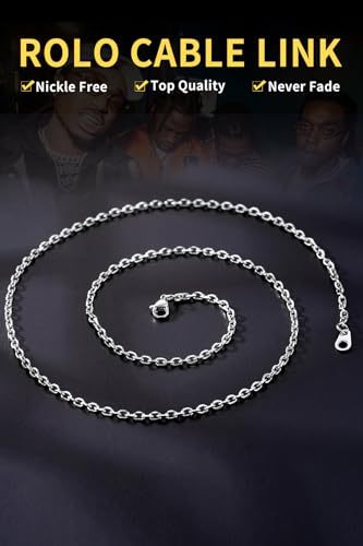 ChainsHouse Stainless Steel Cable Chain Necklaces for Men Women, 3mm/5mm/7mm/9mm/12mm 18K Gold/Black Plated Mens Cable Link Chains, 18"-30" Length - Send Gift Box - color: a: stainless-3mm, size: 24 Inches