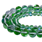 48PCS 8mm Green Angel Aura Round Gemstones Polished Mermaid Aura Moonstone Bead Smooth Stone Loose Beads Crystal Quartz for DIY Jewelry Making 1 Strand 15” - color: Green, size: 8mm
