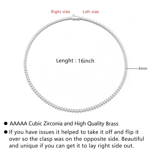 BREN 3mm 3 Prong Tennis Necklaces for Women Men, 18K White/Yellow Gold Plated 16/18 inches Round Cubic Zirconia Dainty Chain Jewelry - color: White Gold-3mm, size: 16 inch