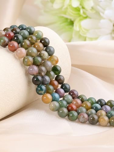 Jovivi 8mm Round Indian Agate Gemstone Beads, 96pcs Energy Healing Crystals, Polished Smooth Stone Beads for Jewelry Making - color: Indian Agate
