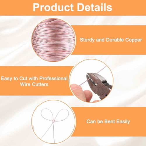 HARFINGTON Wire 203ft Length 24 Gauge Copper Craft Jewelry Wrapping Wire Tarnish Resistant Beading for Jewelry Making Supplies Crafting, Pink - color: Pink