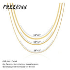 Freekiss Women's Layered Necklace Set - 3 Piece Dainty Gold Jewelry for Everyday Stacking | 14K Gold Plated Snake Chain, Rope Chain, Cuban Chain | Adjustable Length 14-18.5 Inch | Gift Ready - color: Gold, style: Cuban+Box chain+Snake