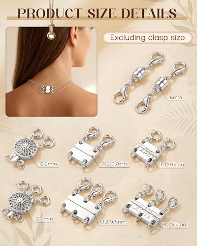 GEMQUEEN Multi Magnetic Necklace Clasps and Closures : White Gold Plated Magnet Jewelry Layering Clasp for Necklaces Multiple Magnets Bracelet Helper Necklace Extenders 8PCS - color: White Gold Plated - 8PCS