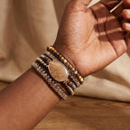 YGLINE Women Boho Handmade Natural Stone Crystal Leather Bead Wrap Bracelets Collection - color: Picture Jasper-5w