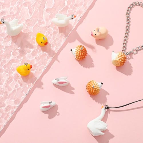 Civaner 50 Pcs Resin Charms for Jewelry Making, Cute Mushroom Bee Duck Cow Chicken Swan Rabbit Pig Farm Animal Pendants for DIY Bracelets Necklaces - style: Cute Style