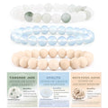 2/3-Pieces 4mm 6mm 8mm Natural Crystal Gemstone – Handmade Reiki Energy Healing Stretch Bracelets Jewelry for Yoga, Meditation, Unisex - color: 3 Pieces (Opalite&TianshanJade&WhiteFossilJasper), size: 8mm