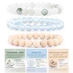 2/3-Pieces 4mm 6mm 8mm Natural Crystal Gemstone – Handmade Reiki Energy Healing Stretch Bracelets Jewelry for Yoga, Meditation, Unisex - color: 3 Pieces (Opalite&TianshanJade&WhiteFossilJasper), size: 8mm