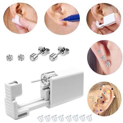 4 Pack Ear Piercing Gun Kit, Disposable Ear Piercing Gun with Silver Earring Studs Safety Ear Piercing Gun Kit Tool - size: 3mm