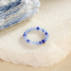 NLIEO Natural Gemstone Stretch Beaded Rings for Women Stackable Dainty Elastic Crystal Rings Jewelry - style: Blue Aventurine