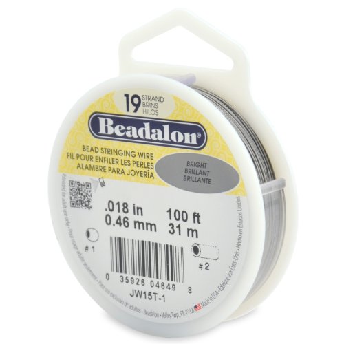 Beadalon 19 Strand Stainless Steel Bead Stringing Wire, .018 in / 0.46 mm, Bright, 100 ft / 31 m - color: Bright, style: .018 in / 0.46 mm, 100 ft / 31 m