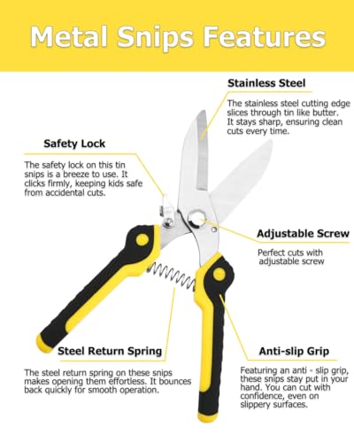 Aviation Tin Snips 9 Inch Heavy Duty Metal Cutter Shears Straight Cut for Cutting Metal Sheet, Chicken Wire, Artificial Flowers, Easy Grip, Stainless Steel Cutter