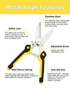Aviation Tin Snips 9 Inch Heavy Duty Metal Cutter Shears Straight Cut for Cutting Metal Sheet, Chicken Wire, Artificial Flowers, Easy Grip, Stainless Steel Cutter