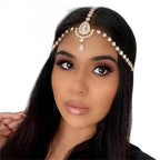 Catery Head Chain Jewelry Boho Gold Rhinetsone Headpiece Indian Accessories for Women - color: Gold