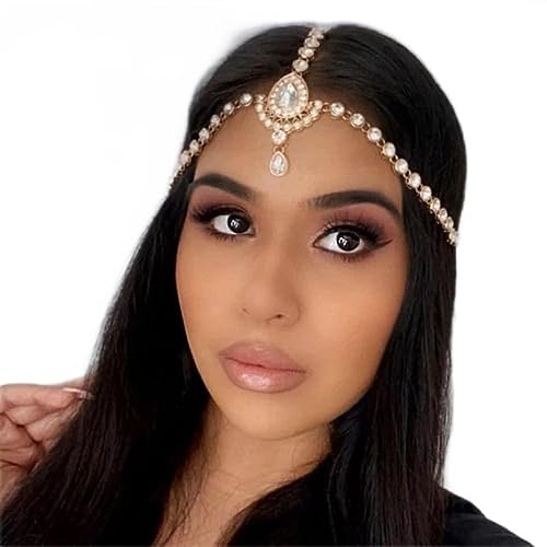 Catery Head Chain Jewelry Boho Gold Rhinetsone Headpiece Indian Accessories for Women - color: Gold