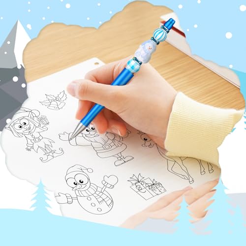 Colarr 24 Sets Plastic Beadable Pens DIY Pens Making Kit Assorted Wood Beads Crystal Spacer Black Ink Ballpoint for Women Crafts Office Family Gifts(Snowflake) - style: Snowflake