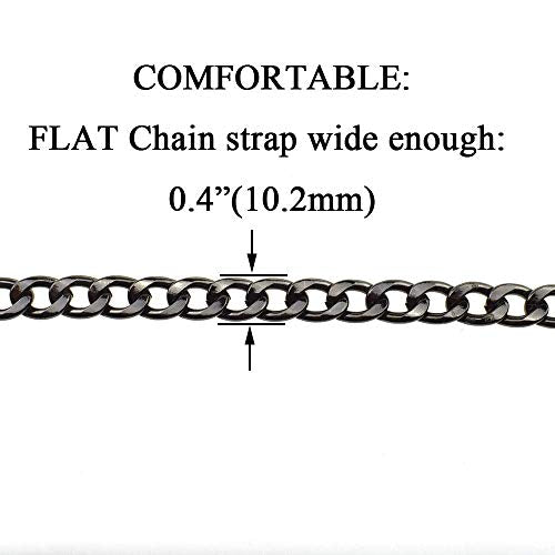 HAHIYO Purse Chain Strap 7.9 inches Bright Black for Shoulder Cross Body Sling Purse Handbag Clutch Replacement Comfortable Flat 0.4' Wide Enough 2.4mm Extra Thick Metal 1 Pack - size: Bright Black 7.9 inches