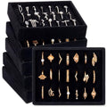 6 Pcs Small Jewelry Tray-ring Organizer Velvet Rings Earring Display Tray Mini Storage Insert Holder 7 Slots for Drawer (Black) - color: Black