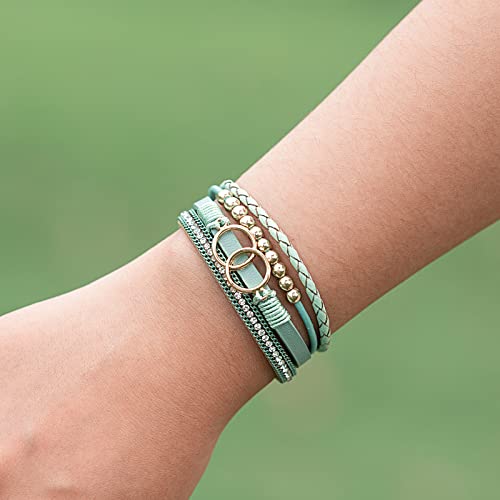 FANCY SHINY Mothers Day Gifts Boho Leather Wrap Bracelet Stackable Infinity Chunky Cuff Bracelets Western Hippie Outfits Jewelry Valentine Gifts for Women - color: Avocado