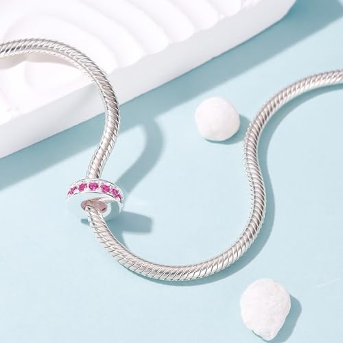 925 Sterling Silver Spacer Charm Bead with Clear CZ for Pandora Charms Bracelets - color: 4pcs Rose Pink