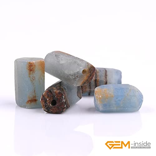 GEM-Inside 27Pcs 8x12mm Natural Blue Calcite Quartz Gemstone Faceted Freeform Tube Column Chakra Beads for Jewelry Making Full 15" Strand Power Energy Healing Stone - color: Blue Calcite
