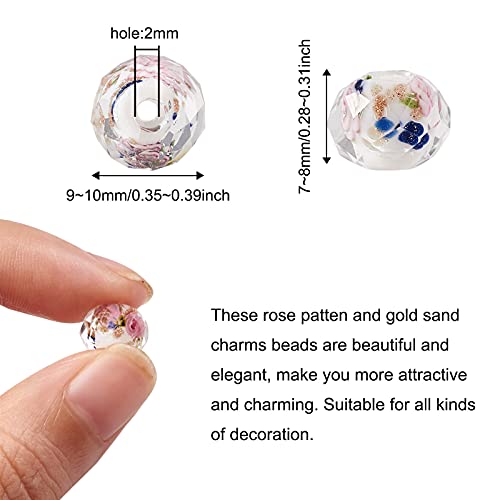 Elecrelive 60Pcs Gold Sand Lampwork Beads White Rondelle Flower Glass Beads 10mm Floral Crystals for DIY Bracelet Necklace Earring Jewelry Making - color: White