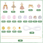 SUNNYCLUE 1 Box DIY 6 Sets Valentine's Day Glass Bead Bracelet Kit Dancer Charms Enamel Pink Heart Rhinestone Dance Dress Shoes Gold Bowknot Charms for Jewelry Making Kits Beginner Wedding Supply - style: Dance 4